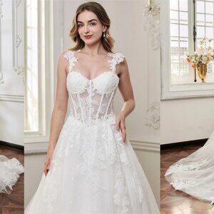 Darius Cordell - WT4746 - Corset A-line wedding gown with lace shoulder straps